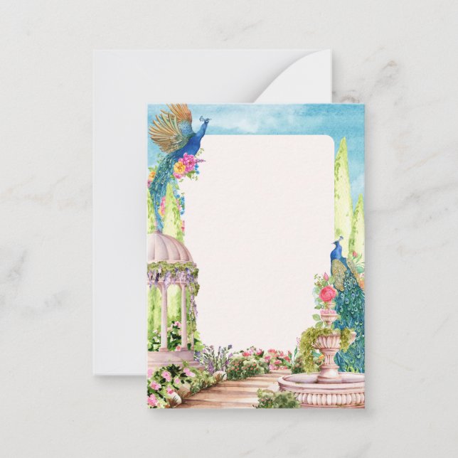 Watercolor dreamy aesthetic floral garden bird  note card (Front)