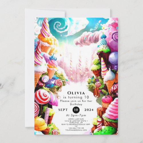 Watercolor Dreamy Candyland Birthday Invitation