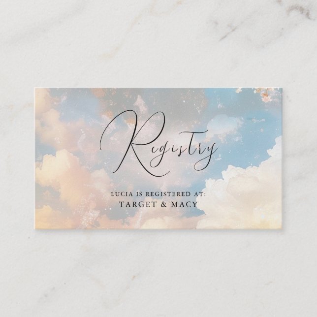 Watercolor Dreamy Cloud 9 Bridal Shower Registry Enclosure Card (Front)