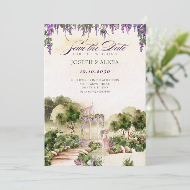 Watercolor Dreamy green garden elegant wedding  Save The Date (Standing Front)