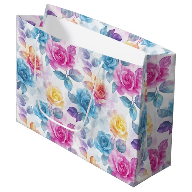 Watercolor Dreamy Rose Large Gift Bag (Front Angled)