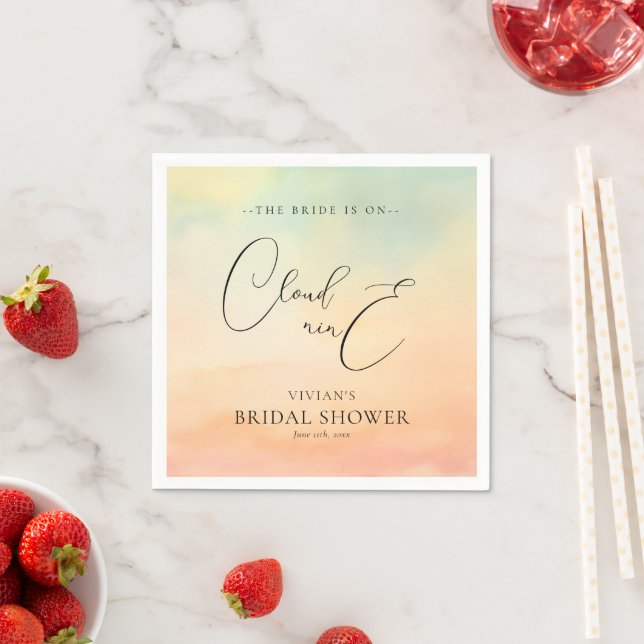 Watercolor Dreamy Sunset Cloud 9 Bridal Shower  Napkins (Insitu)