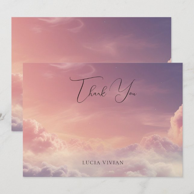 Watercolor Dreamy Sunset Cloud 9 Thank You Card (Front/Back)
