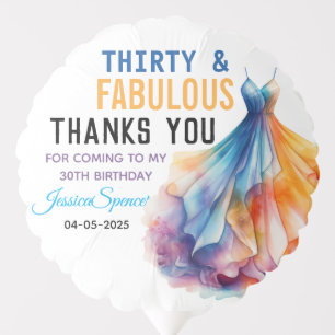 Watercolor Dress 30th Birthday Elegant & Feminine Balloon