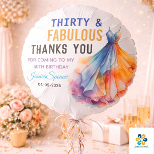 Watercolor Dress 30th Birthday Elegant & Feminine Balloon