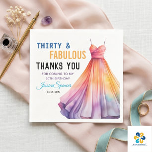 Watercolor Dress 30th Birthday Elegant & Feminine  Napkins