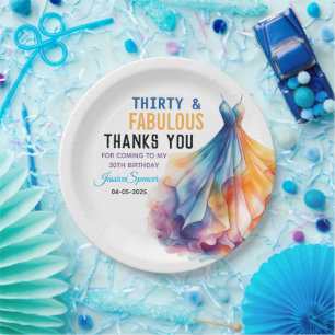 Watercolor Dress 30th Birthday Elegant & Feminine  Paper Plates