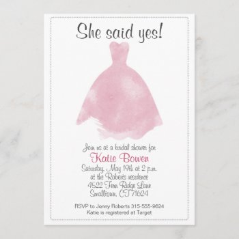 Watercolor Dress Bridal Shower Invitation by 5thStreetDesign at Zazzle