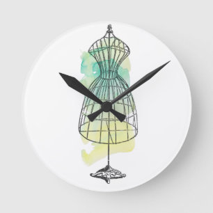 Watercolor Dress Form Round Clock