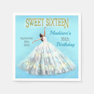Watercolor Dress Royal Blue Gold Sweet 16 Birthday Napkins