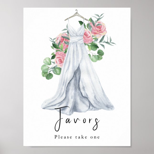 Watercolor dress with flowers - favors poster (Front)