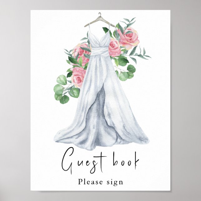 Watercolor dress with flowers - guest book (Front)