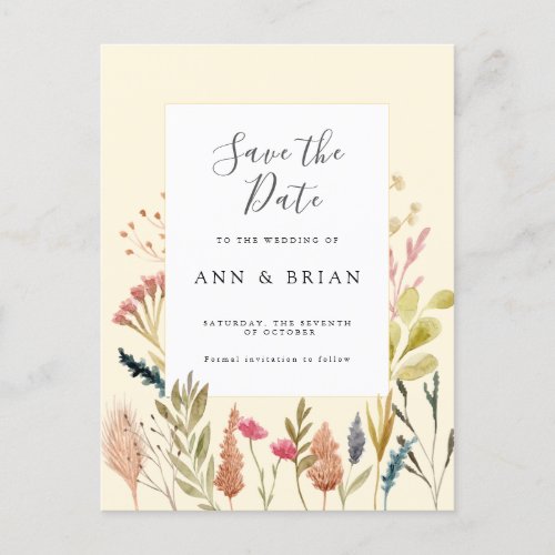 Watercolor dried flower wild floral Save the date  Postcard