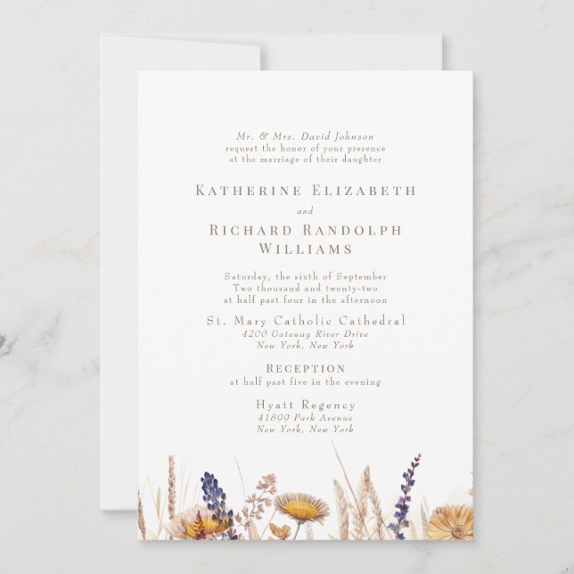 Watercolor Dried Flowers Bride Parents Invitation (Front)