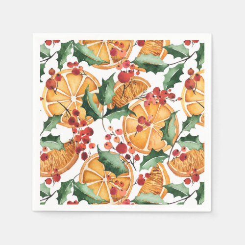 Watercolor Dried Orange Slices Pattern Christmas Napkins