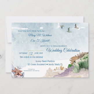 Watercolor Driftwood Boho Beach Wedding Invitation