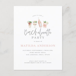 watercolor drink bachelorette party girly pink holiday postcard