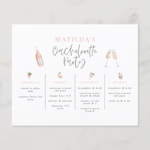 watercolor drink pink girly bachelorette itinerary