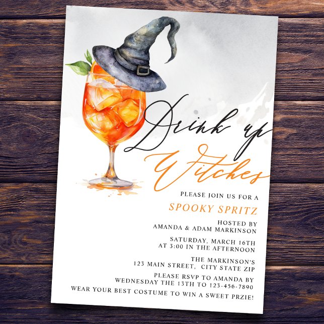 Watercolor Drink Up Witches Spritz Halloween Party Invitation (Creator Uploaded)