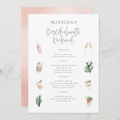 Watercolor drinks bachelorette weekend itinerary