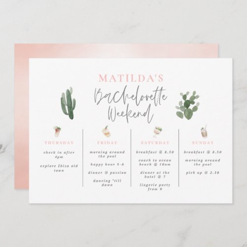 Watercolor drinks bachelorette weekend itinerary