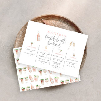 Watercolor drinks bachelorette weekend itinerary cards