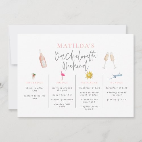 Watercolor drinks bachelorette weekend itinerary invitation