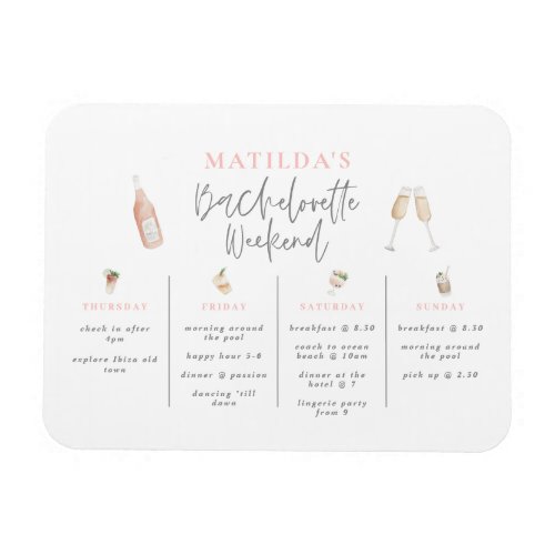 Watercolor drinks bachelorette weekend itinerary magnet