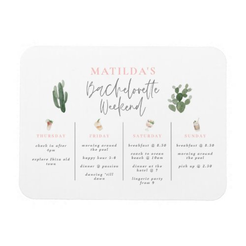 Watercolor drinks bachelorette weekend itinerary magnet