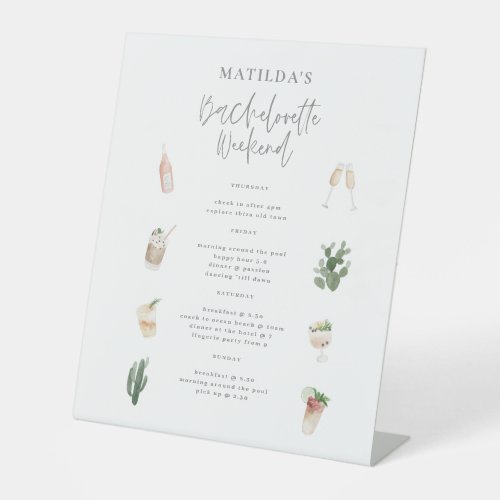 Watercolor drinks bachelorette weekend itinerary pedestal sign