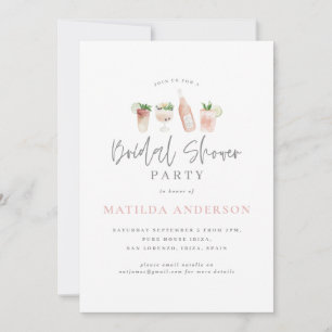 watercolor drinks bridal shower party invitation