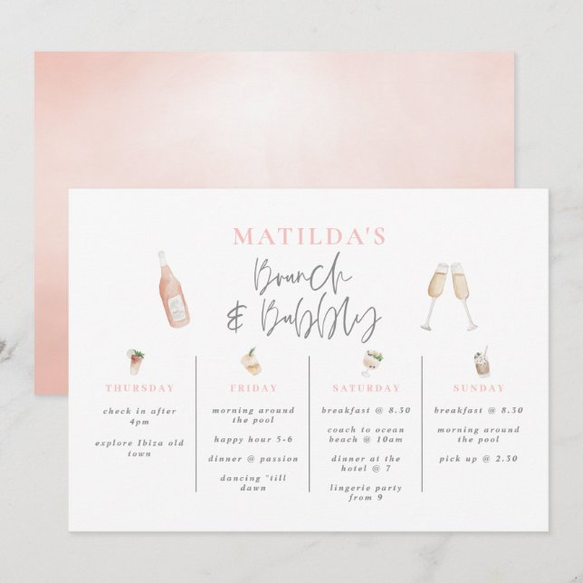 Watercolor drinks brunch and bubbly bachelorette  (Front/Back)
