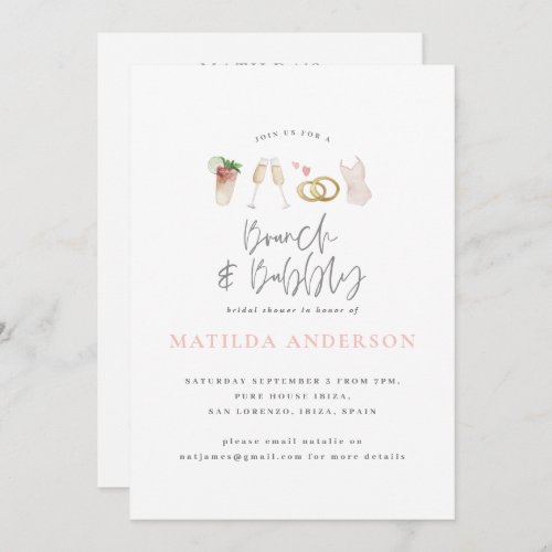 Watercolor drinks brunch and bubbly bachelorette  announcement