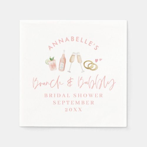 Watercolor drinks brunch and bubbly bridal shower napkins
