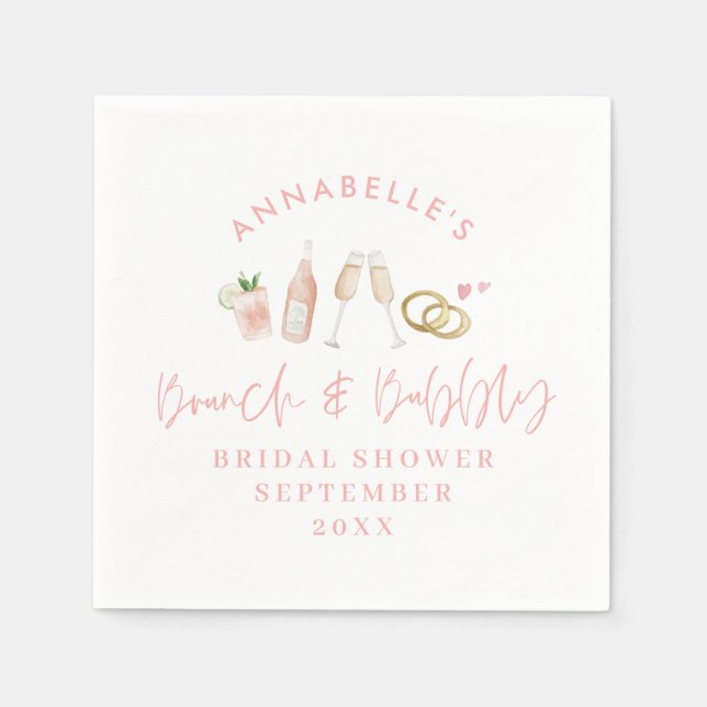 Watercolor drinks brunch and bubbly bridal shower napkins (Front)