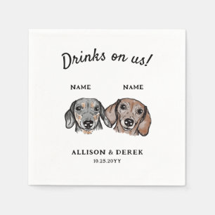Watercolor Drinks On Us Dachshund Dog Wedding Napkins