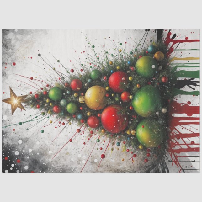 Watercolor Drip Ornament Christmas Tree Decoupage  Tissue Paper (Front)
