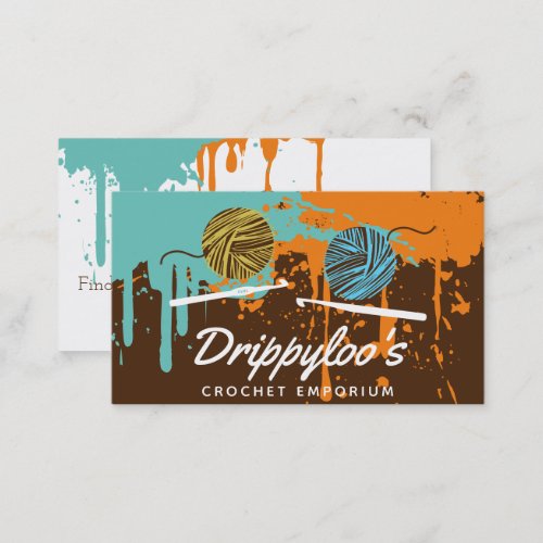 Watercolor dripping mess crochet hooks yarn crafts business card