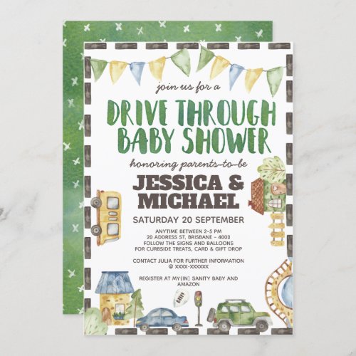 Watercolor Drive Through Baby Shower Invitation