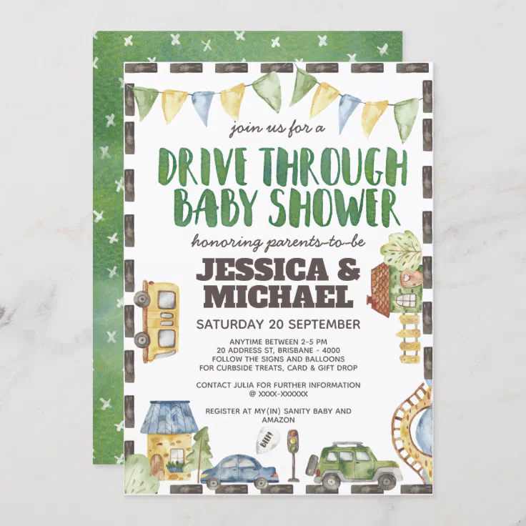 Watercolor Drive Through Baby Shower Invitation Zazzle