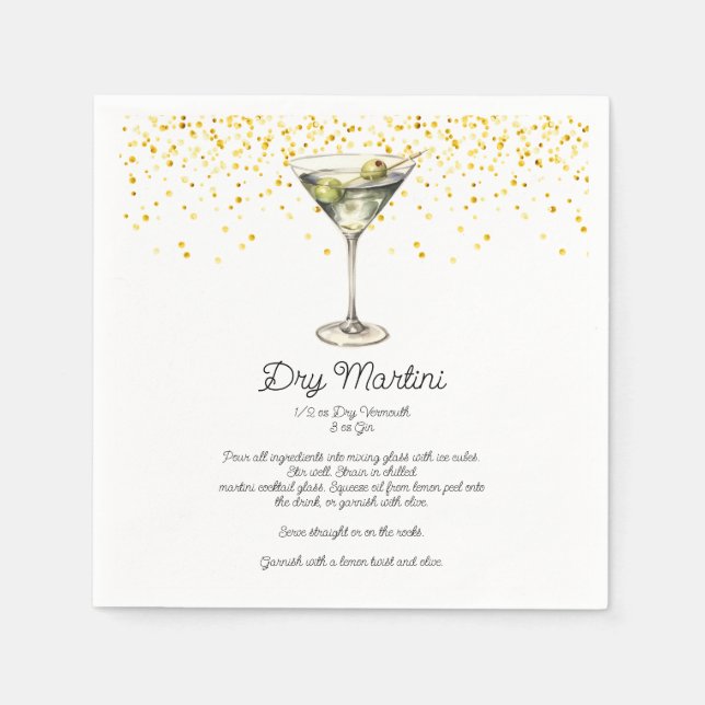 Watercolor Dry Martini Custom Cocktail Recipe Napkins (Front)