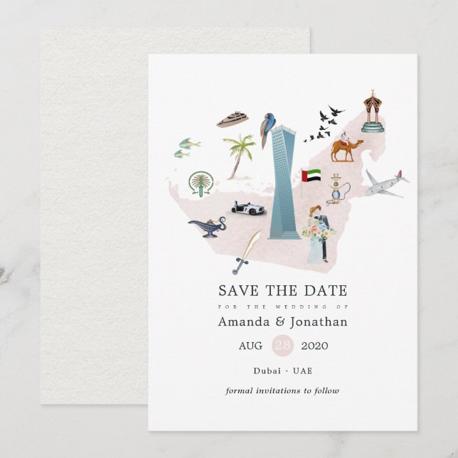 Watercolor Dubai UAE Destination Wedding Save The Date (Front/Back)