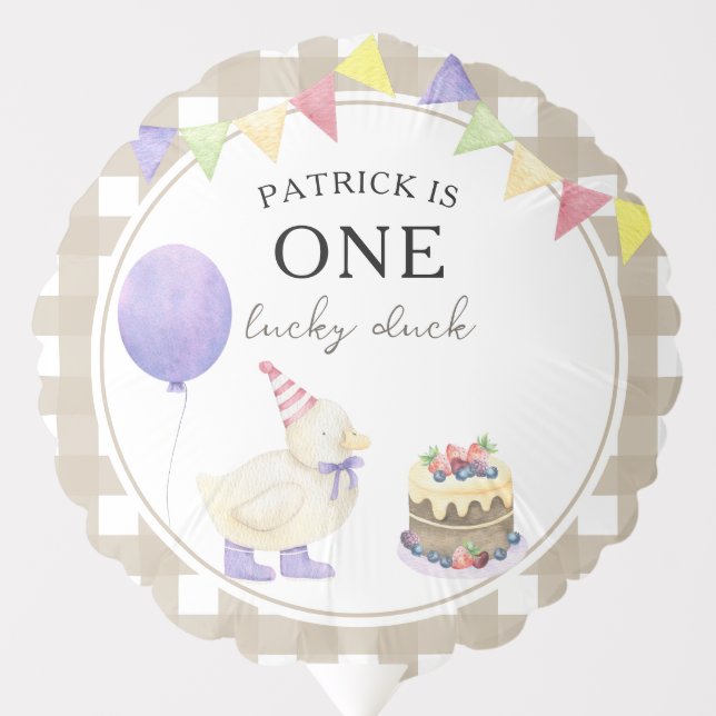 Watercolor Duck 1st birthday Balloon (Front)
