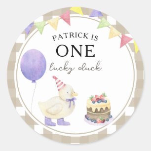 Watercolor Duck 1st birthday Classic Round Sticker