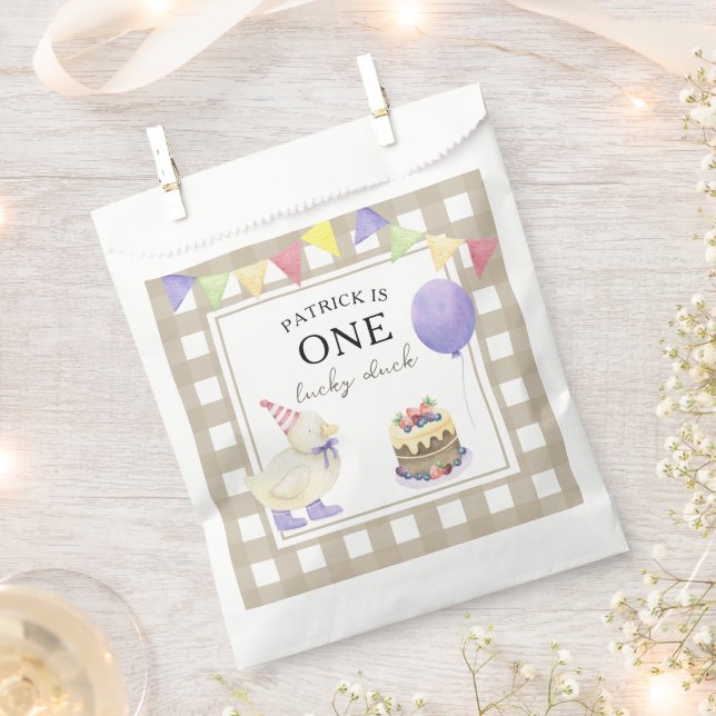 Watercolor Duck 1st birthday Favor Bag (Clipped)