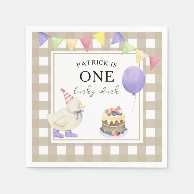 Watercolor Duck 1st birthday Napkins (Front)