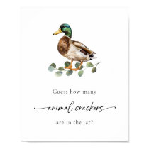 Watercolor Duck Animal Crackers Baby Shower Game Poster