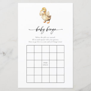 Watercolor Duck Baby Shower Bingo Game Card 