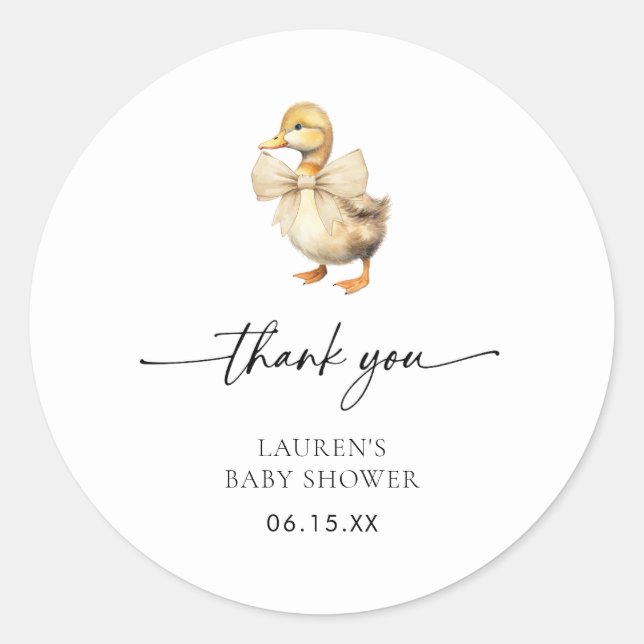 Watercolor Duck Baby Shower Thank You Sticker (Front)