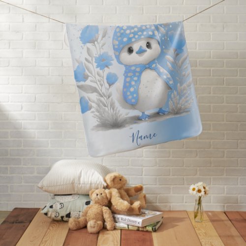 Watercolor Duck Blue Floral Baby Blanket